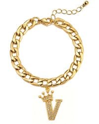 The Jewellery Stockroom - Plated Crystal Letter Charm Curb Bracelet - Lyst