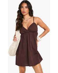 Boohoo - Petite Linen Look Cami Swing Mini Dress - Lyst
