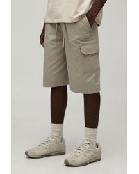 BoohooMAN - Baggy Fit Elasticated Twill Cargo Shorts - Lyst
