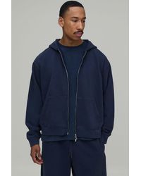 BoohooMAN - Oversized Boxy Premium 480Gsm Washed Zip Through Hoodie - Lyst