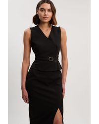 Karen Millen - Compact Essential Belted Tailored Midi Pencil Dress - Lyst