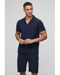 BoohooMAN - Regular Fit Seersucker Stripe Shirt & Short Set - Lyst
