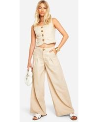 Boohoo - Linen Look Pleated Trouser - Lyst