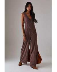 Warehouse - Premium Hand Embellished Diamante Sequin Plunge Neck Jumpsuit - Lyst