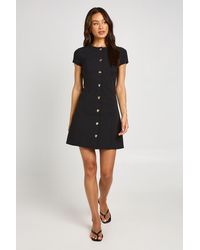 Boohoo - Tall Bengaline Button Trim Cap Sleeve Shift Dress - Lyst