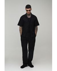 BoohooMAN - Tall Holiday Linen Blend Oversized Shirt & Relaxed Trouser Set - Lyst