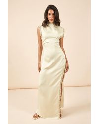 Boohoo - Satin High Neck Maxi Dress With Lace Trim - Lyst