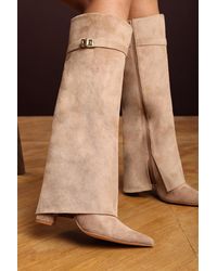 Where's That From - Wheres 'Nova' Fold Over Shark Block Heel Point Toe Boots Suede - Lyst