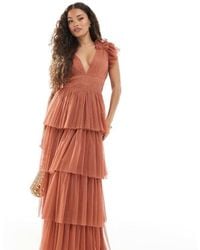 LACE & BEADS - Petite Bridesmaid Ruffle Tiered Tulle Maxi Dress - Lyst