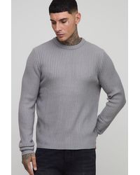 BoohooMAN - Tall Basic Regular Fit Ribbed Knitted Jumper - Lyst