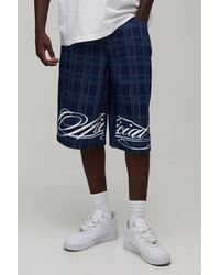 BoohooMAN - Longline Check Printed Denim Jorts - Lyst