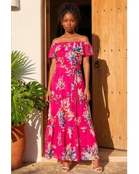 Roman - Floral Bardot Belted Maxi Dress - Lyst