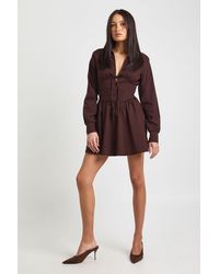 Boohoo - Bengaline Cinched Waist Long Sleeve Skater Shirt Dress - Lyst