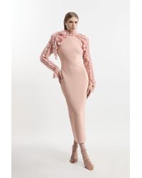 Karen Millen - Figure Form Bandage Knit Rosette Detail Midi Dress - Lyst
