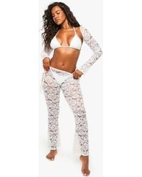 Boohoo - Premium Bridal Lace Wide Leg Beach Pants - Lyst