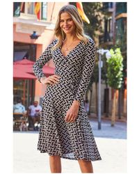 Sosandar - Geometric Print Faux Wrap Midi Jersey Dress - Lyst