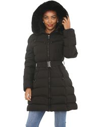 JESS - Mid-Length Coat With Faux Fur Hood & Zip Pockets - Lyst