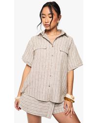 Boohoo - Woven Linen Look Striped Short Sleeve Shirt - Lyst
