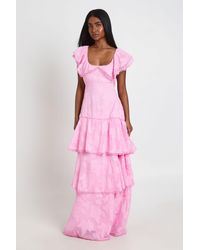 Boohoo - Occasion Burnout Open Back Ruffle Detail Maxi Dress - Lyst