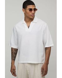 BoohooMAN - Linen Blend Boxy V Neck Polo - Lyst