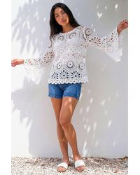 Roman - Petite Crochet Flare Sleeve Top - Lyst