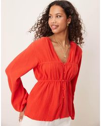ASOS - Long Sleeve Smock Top With Button Front - Lyst