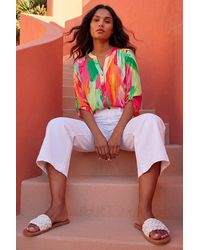 Roman - Abstract Print V-Neck Button Blouse - Lyst