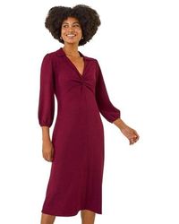 Roman - Textured Collared Twist Front Dress - Lyst
