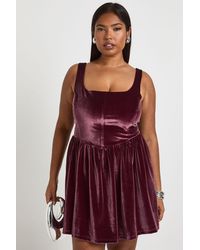 Boohoo - Plus Square Neck Corset Detail Velvet Dress - Lyst