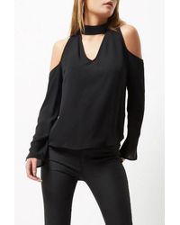 River Island - Cold Shoulder Satin Blouse - Lyst
