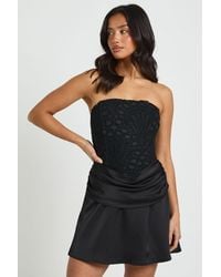 Boohoo - Petite Textured Sheer Floral Lace Corset Drape Mini Dress - Lyst