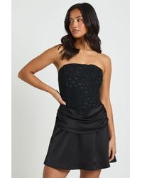Boohoo - Petite Textured Sheer Floral Lace Corset Drape Mini Dress - Lyst