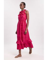 Karen Millen - Floral Applique Woven Halter Tier Maxi Dress - Lyst