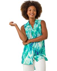 Roman - Abstract Print Button Longline Blouse - Lyst