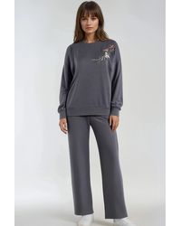Hiccup - Embroidered Crew Neck Sweatshirt & Straight Leg Pants Two-Piece Set - Lyst