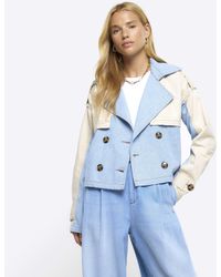 River Island - Trench Jacket Denim Crop Cotton - Lyst