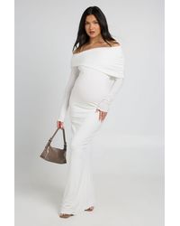 Boohoo - Maternity Double Slinky Bardot Long Sleeve Maxi Dress - Lyst