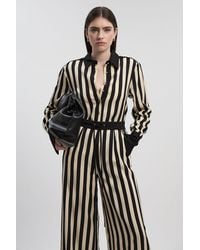 Karen Millen - Mono Fluid Stripe Cotton Mix Woven Shirt - Lyst