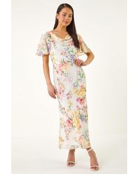 Roman - Petite Floral Cowl Neck Midi Dress - Lyst