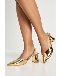 Boohoo - Wide Fit Metallic Mid Block Slingback Court Heels - Lyst