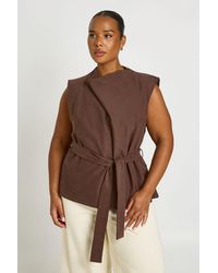 Boohoo - Plus Cotton Twill High Neck Wrap Top - Lyst