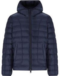 DIESEL - Effen Marineblauw Gewatteerd Jack Met Capuchon - Lyst
