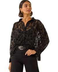 Roman - Textured Floral V-Neck Top - Lyst