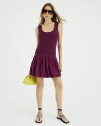 River Island - Mini Dress Linen Blend Shirred Scoop Neck Viscose - Lyst