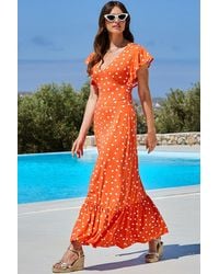 Sosandar - Spot Print Ruffle Detail Maxi Dress - Lyst