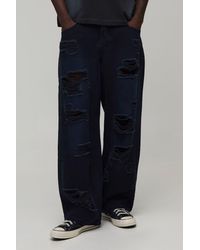 BoohooMAN - Adjustable Waist Tinted Extreme Ripped Super Baggy Jeans - Lyst