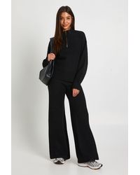 Boohoo - Super Soft Zip Neck Oversized Jumper And Wide Leg Trouser Co-Ord - Lyst