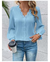 Everyday the Label - Dames V-hals Blouse Met Kantdetail En Flare Mouwen - Lyst