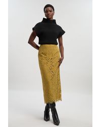 Karen Millen - Lace With Taping Woven Midi Skirt - Lyst
