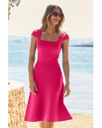 Sosandar - Raspberry Rib Knit Bandage Dress - Lyst